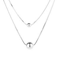wholesale 925 Sterling Silver Minimalist Snake Chain Double-Layer Small Bead Necklace, Ins French Minimalist Style Versatile Snake Chain-343FL/approx. 7.1g>925 silver