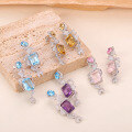 wholesale S925 Sterling Silver Niche Design Natural Topaz Earrings with Purple, Yellow, and Pink Crystal Inlays, Large Carat Colored Gemstone Earrings-0-1