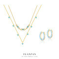 wholesale S925 Sterling Silver Retro Style Turquoise Fishtail Fringe Earrings and Necklace Set,。-0-8