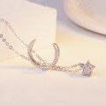 wholesale S925 Sterling Silver Fashion Star and Moon Diamond-Inlaid Necklace, Sweet and Simple Versatile Pendant Collarbone Chain Accessory-0-1