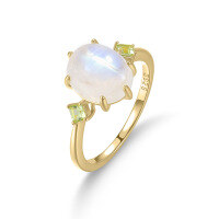 wholesale S925 Sterling Silver Cross-Border Hot-Selling Gold Gemstone Ring, Niche Luxury with Natural Cream Blue Moonstone for Women-Natural Moonstone Ring  US Size 8 (Domestic Size 17)