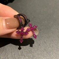 wholesale 925 Sterling Silver Full Diamond Cross Hoop Ear Clasp, Small Niche Sweet and Cool Personality, High-End Sense Ear Studs Ear Clips for Men and Women-Rose Red Diamond (Price per piece)  925 Silver