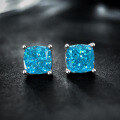 wholesale 925 Silver Shipei Jewelry 15ct Sea Blue Square 7*7 High Carbon Diamond EarringsIns-0-0