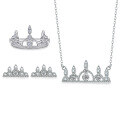 wholesale 925 Silver Crown Ring Zircon Earrings European and American Necklace Jewelry Set 3-Piece-0-0
