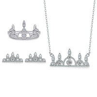 wholesale 925 Silver Crown Ring Zircon Earrings European and American Necklace Jewelry Set 3-Piece-Ring TL-510 + Earrings TLED134 + Necklace TLXL171  US Size 10#