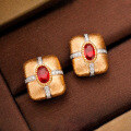 wholesale S925 Sterling Silver Red Elk Earrings Vintage Palace Retro Square Diamond Inlaid Exquisite Versatile Vintage High-End Jewelry-0-3