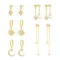 wholesale S925 Sterling Silver Star And Moon Tassel Earrings For Women, Wholesale-0-0
