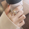 wholesale S925 sterling silver irregular color-mixed pearl vine open ring, fresh French fairy style elegant ring-0-3