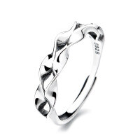 wholesale S925 sterling silver irregular twisted wave design ring, ins minimalist cold-toned versatile index finger band-613J/approx. 2.2g>Adjustable opening