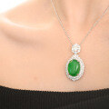 wholesale [925 Sterling Silver] Green Chrysoprase Cabochon Pendant Necklace for Women, New Chinese Style Minimalist Elegant Unique Collarbone Chain Gift-0-3