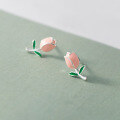 wholesale S925 Sterling Silver Drip Glaze Tulip Stud Earrings, Fresh Floral Earrings M02834-0-2
