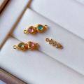 wholesale Gold-Plated S925 Ancient Silver Inlaid with Natural Tourmaline Heart Component DIY Bracelet Necklace Connecting Accessory Double Loop-0-0