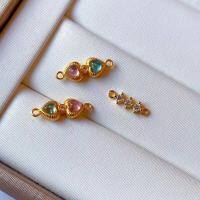 wholesale Gold-Plated S925 Ancient Silver Inlaid with Natural Tourmaline Heart Component DIY Bracelet Necklace Connecting Accessory Double Loop-1# one
