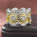 wholesale S925 Sterling Silver Gold-Plated Lace Ring, Openwork Mesh Wide Band Ring for Women, European and American Style-0-5