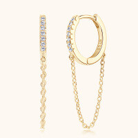 wholesale S925 Sterling Silver Cross-Border Foreign Trade Fashion Unique Moissanite Earrings with Tassel Chain Hoop, High-End Niche Earrings-White 0.056 carats+0.056 carats