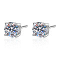 Sterling Silver Four-Prong Moissanite Stud Earrings, Simple and Elegant-0-3