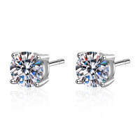 Sterling Silver Four-Prong Moissanite Stud Earrings, Simple and Elegant-【Super Sparkling Zircon】Entirely S925 Sterling Silver  10 points + 10 points (3mm + 3mm)