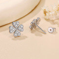 wholesale 18K gold-plated 925 sterling silver cross-shaped four-leaf clover moissanite earrings with heart design, fashionable moissanite studs-0-2