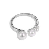 wholesale S925 Sterling Silver INS Style Women's Ring, Personalized High-End Pearl Design with Exquisite Shell Pearl, Adjustable Open Ring-White gold DY121014-SW-WH Adjustable opening