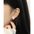wholesale S925 Sterling Silver HED1110 Korean-style Versatile Silver Earring Ins Retro Geometric Square Shell Ear Studs for Women-0-2