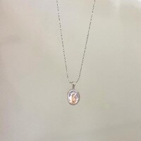 wholesale S925 Sterling Silver French Style Sparkling Violet Ice Flower Zircon Oval Pigeon Egg Pendant Full Diamond Collarbone Chain Multiple Styles-Glitter powder CYXL472 925 silver
