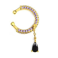 wholesale S925 Sterling Silver Micro-Inlaid Zirconia Tassel Drop Ear Cuffs for Ear Cartilage, Fashion Commute Minimalist Gentle Elegance-Gold (single) 925 silver