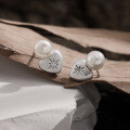 wholesale S925 Sterling Silver 675 Natural Pearl Diamond Inlaid Heart Earrings Women Aloof Style Small Ins Style Textured Heart-shaped Earrings-0-0