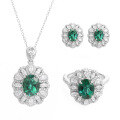 wholesale Platinum 2ct Lab-Grown Emerald Matching Set with Oval Ring, Earrings, and Pendant for Mother's Gift, Popular on Xiaohongshu-0-4