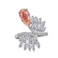 wholesale S925 Silver Jewelry New Arrival 7*13 Padparadscha High-Carbon Diamond Floral Ring for Women inIns Style-0-4