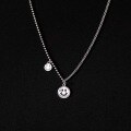 wholesale 925 Sterling Silver Double Smile Face Necklace for Women, European and American Style, Personalized Ins Fashion, Elegant and High-End Sense Collarbone Chain-0-4