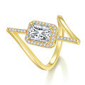 wholesale Silver-plated asymmetrical fashion women's ring with 6*8mm radiant cut 2-carat moissanite, ins hot sale-0-4