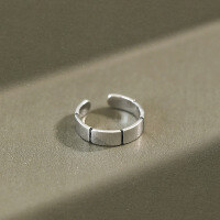 wholesale S925 Sterling Silver AR921 Korean Style Geometric Joint Ring, Vintage Distressed Plain Bamboo Segment Ring, Pinky Ring for Women-Vintage silver Adjustable opening