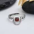 wholesale S925 Sterling Silver Chain Square Colored Zircon Ring Sweet Gentle Temperament Lady Luxury Style Index Finger Ring-0-2