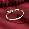 wholesale 999 Sterling Silver Blooming Flowers Bell Bracelet for Women, Fashionable Youthful Style, Light Luxury Floral Bangle, Pure Silver Cuff, Elegant-0-2