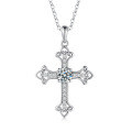 925 Silver Large Geometric Cross Pendant Moissanite Necklace-0-3
