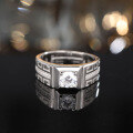 wholesale S925 Sterling Silver Diamond-Inlaid Men's Hip-Hop Trendy Zircon Ring with Adjustable Open Design-0-3