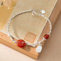 wholesale S925 Silver Nalan New Chinese Style Sweet Ins Wind Red Agate Peace Buckle Attracting Wealth and Blessings Broken Silver Bracelet S7867-0-0