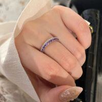wholesale 925 Sterling Silver Superb Purple and White Diamond Double-Sided Row Ring Collision Color Niche Design High-End Sense Commute Hand Jewelry-Platinum US No. 8 (Hong Kong 16-18)