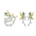 wholesale 925 Silver Designer High-End Natural Peridot Jewelry Set, Magpie Chinese Style Ring and Earrings-0-0