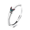 wholesale S925 sterling silver minimalist rustic-style resin cloisonné bamboo-shaped adjustable ring, versatile for forest-themed outfits-0-5