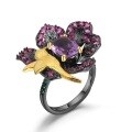 wholesale 925 Silver Secret Garden Designer Natural Gemstone Ring, Birds Singing and Flowers Blooming Design with Natural Amethyst-0-4