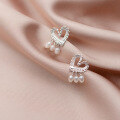 wholesale S925 Sterling Silver Sweet Lace-Trimmed Heart Earrings Korean Style Star Pearl Short Ear Jewelry G3154-0-4