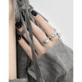 wholesale S925 Sterling Silver Niche Minimalist Textured Ring with Asymmetric Design, Unisex Open Adjustable Band-0-3