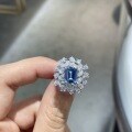 S925 Silver Lab-Grown Sky Blue Spinel Ring, 6*8mm Rectangular, Fashion Niche Style-0-4