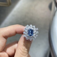 S925 Silver Lab-Grown Sky Blue Spinel Ring, 6*8mm Rectangular, Fashion Niche Style.-2-carat spinel ring  US size 6