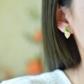 wholesale Gold-plated 925 Sterling Silver Enamel Carrot Waterdrop Hetian Jade Earrings, Small Design Ear Studs-0-5