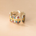 wholesale 999 Silver New Chinese Style Palace-inspired Gold-traced Enamel Phoenix Crown Ruyi Ring R02830-0-4