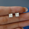 Sterling Silver Four-Prong Square Moissanite Stud Earrings for Women-0-1