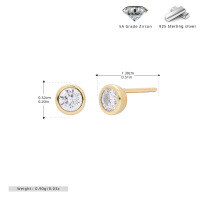 wholesale 925 Sterling Silver Minimalist Round Zircon Stud Earrings For Women-925 silver plated with gold-4MM 925 silver
