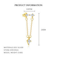 wholesale S925 Sterling Silver Geometric Circle Zirconia Tassel Chain Earrings For Women-E5342-Gold/Single 925 Silver